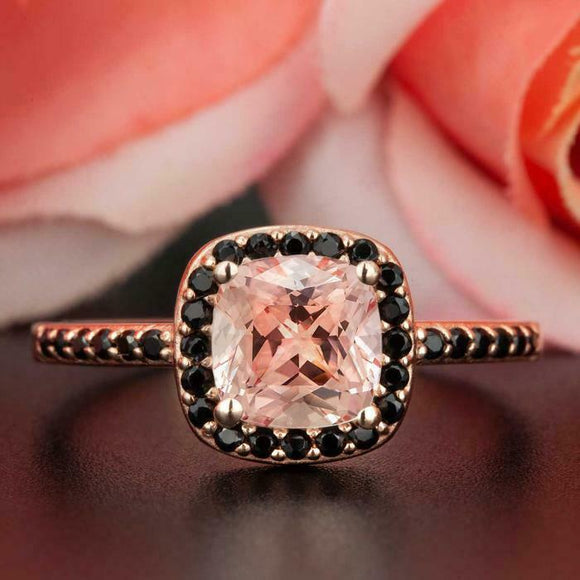 1.2ct Cushion Cut Peach Morganite Engagement Ring 14k Rose Gold Over Unique Halo