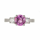 1.79ct Round Cut Pink Sapphire Engagement Ring Trilogy 14k White Gold Finish