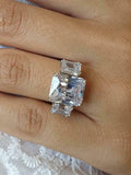 4ct Radiant Cut VVS1D Diamond Engagement Ring Three Stone 14k White Gold Finish