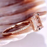 1ct Emerald Cut Peach Morganite Solitaire Engagement Ring 14k Rose Gold Finish