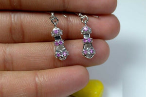 1ct Drop Earrings Round Cut Pink Sapphire Women Sandal 14k White Gold Finish