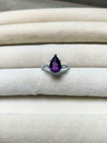 1ct Engagement Ring Pear Cut Purple Amethyst Three Stone 14k White Gold Finish