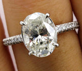 4Ct Oval Cut Diamond Accent Hidden Halo Solitaire Ring 14K White Gold Finish