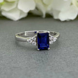 1.5ct Radiant Cut Blue Sapphire Solitaire Engagement Ring 14k White Gold Finish