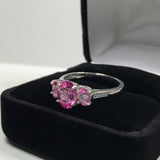 3ct Oval Cut Pink Sapphire Diamond Trilogy Engagement Ring 14k White Gold Finish