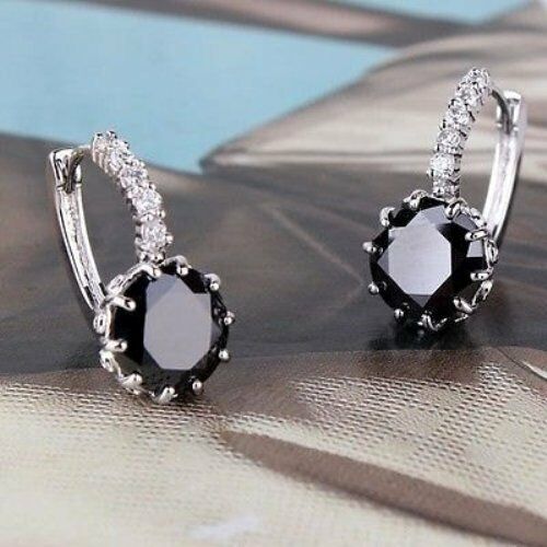 3ct Round Cut Black Diamond Royal Party Drop Earrings 14k White Gold Finish