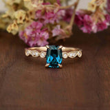 1ct Elongated Cushion Cut London Blue Topaz Solitaire Ring 14k YellowGold Finish