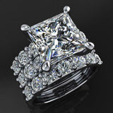 4.9ct Princess Cut Diamond Engagement Ring 14k White Gold Finish Bridal Trio Set