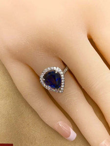 2ct Pear Cut Blue Sapphire Engagement Ring Halo 14k White Gold Over Round Accent