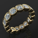 Bezel Set Milgrain Eternity Wedding Band 3ct Cushion Diamond 14k YellowGold Over