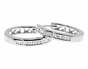 0.25ct Round Cut Diamond Channel Set Hoop Earrings Women 14k White Gold Finish