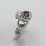 1ct Heart Purple Amethyst Engagement Ring Claddagh Irish 14k White Gold Finish