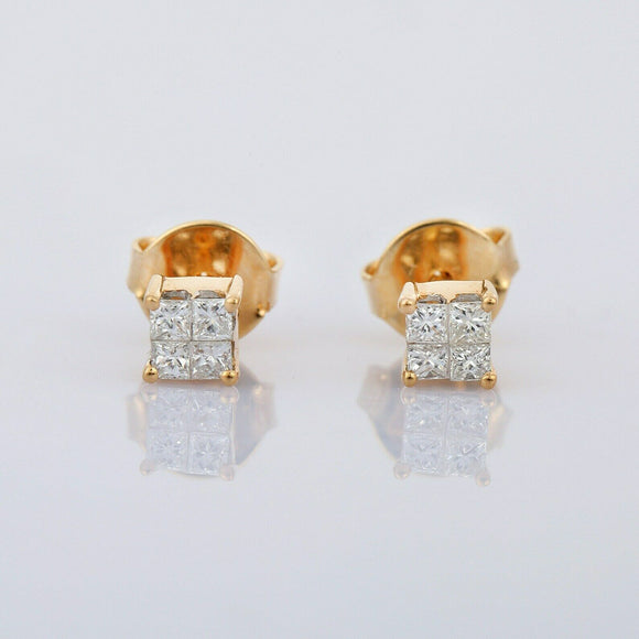 1.2ct Princess Cut Diamond Elegant Square Stud Earrings 14k Yellow Gold Finish