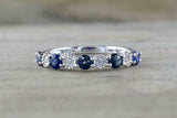 1.5ct Round Cut Alternate Sapphire Diamond Half Eternity Band 14k WhiteGold Over