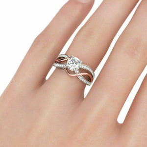 2Ct Round Cut Diamond Cross Swirl Solitaire Engagement Ring 14K Dual Gold Finish