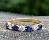 2ct Round Cut Blue Sapphire Alternate Diamond Wedding Band 14k YellowGold Finish