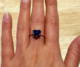 1.5ct Engagement Ring Heart Cut Blue Sapphire Solitaire 14k White Gold Finish