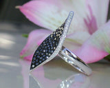 5Ct Round Cut Black Diamond Leaf Cocktail Engagement Ring 14K White Gold Finish