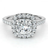 2.5ct Cushion Cut Diamond Halo Womens Engagement Ring 14k White Gold Finish