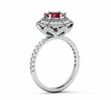 2.3ct Round Cut Red Garnet Halo Solitaire with Accents Ring 14k WhiteGold Finish