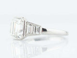 1.7ct Emerald Cut Diamond Solitaire Ring 14k White Gold Finish Trapezoid Accents