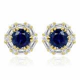 0.7ct Round Cut Blue Sapphire Diamond Halo Stud Earrings 14k Yellow Gold Finish