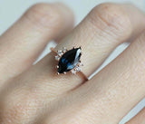 1.5ct Marquise Blue Sapphire Engagement Ring 14k Rose Gold Finish Diamond Petite