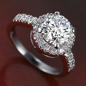 2.5Ct Round Cut Diamond Halo Engagement Ring 14K White Gold Finish with Accents