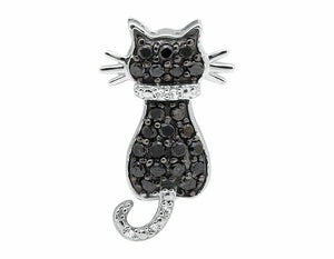 0.33ct Round Cut Black & White Diamond Kitty Cat Pendant 14k White Gold Finish