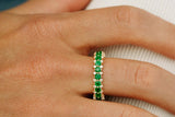 2.9ct Round Cut Green Emerald Cluster Full Eternity Band 14k Yellow Gold Finish