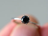 1ct Engagement Ring Round Black Diamond 6 Prong Solitaire 14k White Gold Finish