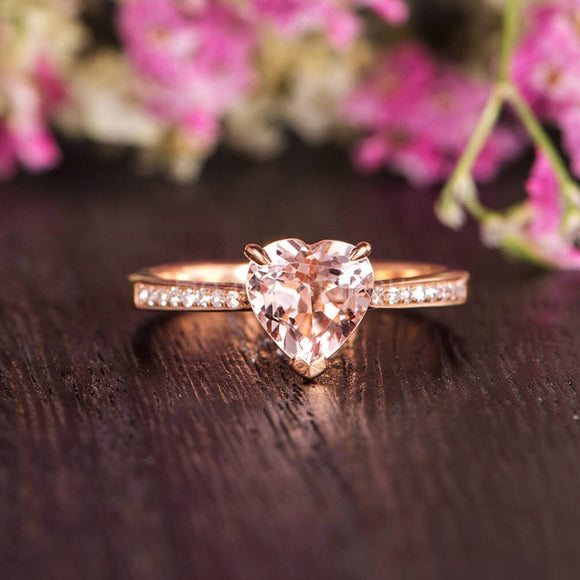 1ct Heart Cut Simulated Morganite Solitaire Accents Ring 14k Rose Gold Plated