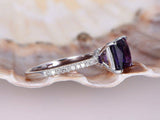 1ct Princess Cut Purple Amethyst Solitaire Engagement Ring 14k White Gold Finish