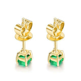 2ct Stud Earrings Princess Cut Green Emerald Solitaire 14k Yellow Gold Finish