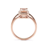 1ct Emerald Cut Peach Morganite Engagement Ring 14k RoseGold Finish Diamond Halo