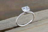 1.2ct Heart Diamond Engagement Ring 14k White Gold Finish Solitaire with Accents