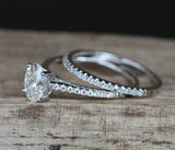 2.5Ct Oval Cut VVS1 Diamond Bridal Set Solitaire Ring Band 14K White Gold Finish