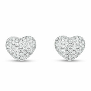 4Ct Round Cut Diamond Heart Iced Cluster Stud Earrings 14K White Gold Finish