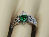 1ct Heart Cut Green Emerald Engagement Ring Celtic Trinity 14k White Gold Finish