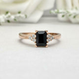 1.4ct Engagement Ring Emerald Black Diamond Solitaire Petite 14k RoseGold Finish