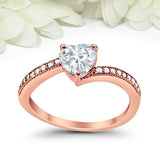 1ct Heart Cut Diamond Engagement Ring Solitaire with Accent 14k Rose Gold Finish