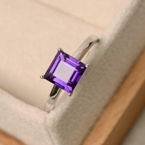 1ct Princess Cut Purple Amethyst Engagement Ring Solitaire 14k White Gold Finish