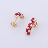 2ct Drop Earrings Baguette Cut Pink Ruby Vertical Bar 14k Yellow Gold Finish