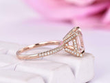 2.3ct Princess Cut Peach Morganite Hidden Halo Engagement Ring 14k RoseGold Over