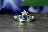 1ct Heart Cut Blue Tanzanite Engagement Ring Diamond Claddagh 14k WhiteGold Over