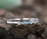 1ct Round Blue Aquamarine Wedding Band Half Eternity Vintage 14k White Gold Over