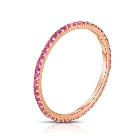 1.5ct Round Cut Pink Sapphire Wedding Band 14k Rose Gold Finish Full Eternity