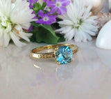 1.2ct Engagement Ring Round Cut Blue Topaz 4 Prong Solitaire 14k YellowGold Over