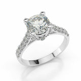 3Ct Round Cut Diamond Solitaire with Accent Engagement Ring 14K White Gold Over