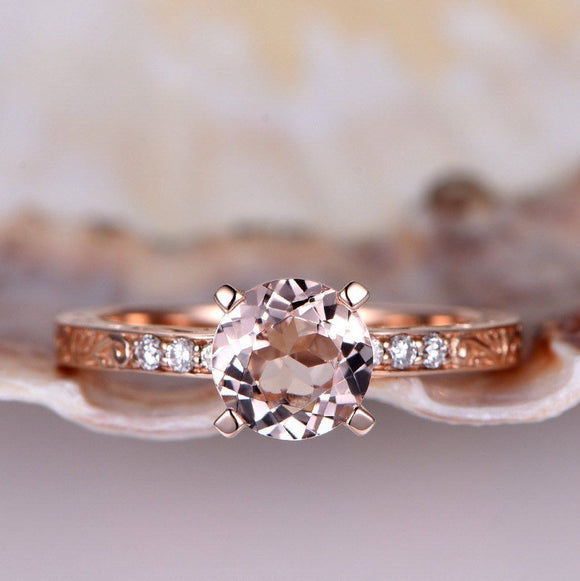 1.5ct Round Peach Morganite Vintage Solitaire Engagement Ring 14k Rose Gold Over